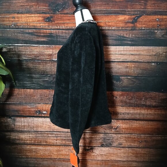 NWT Hearts Of Palm Cardigan Sweater XL Black Chenille Beaded Embroidered - Picture 6 of 10